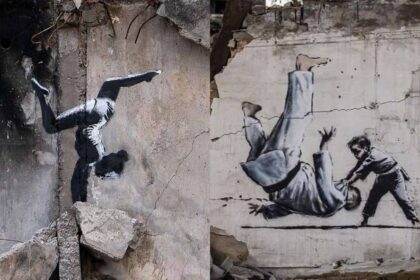 EN VIDEO | Los impresionantes grafiti de Banksy en los edificios devastados por la guerra en Ucrania