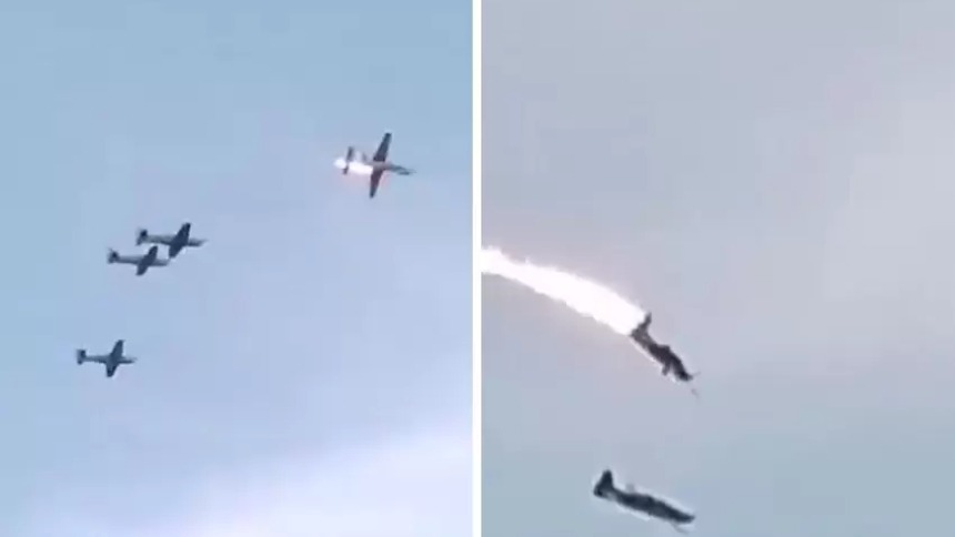 EN VIDEO | El momento en que dos aviones de la Fuerza Aérea de Colombia colisionan en el aire durante maniobras de entrenamiento