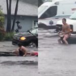 Tres hombres salieron y fueron vistos en canoas y, con cañas de pescar, durante las peligrosas inundaciones registradas en Florida (EEUU).